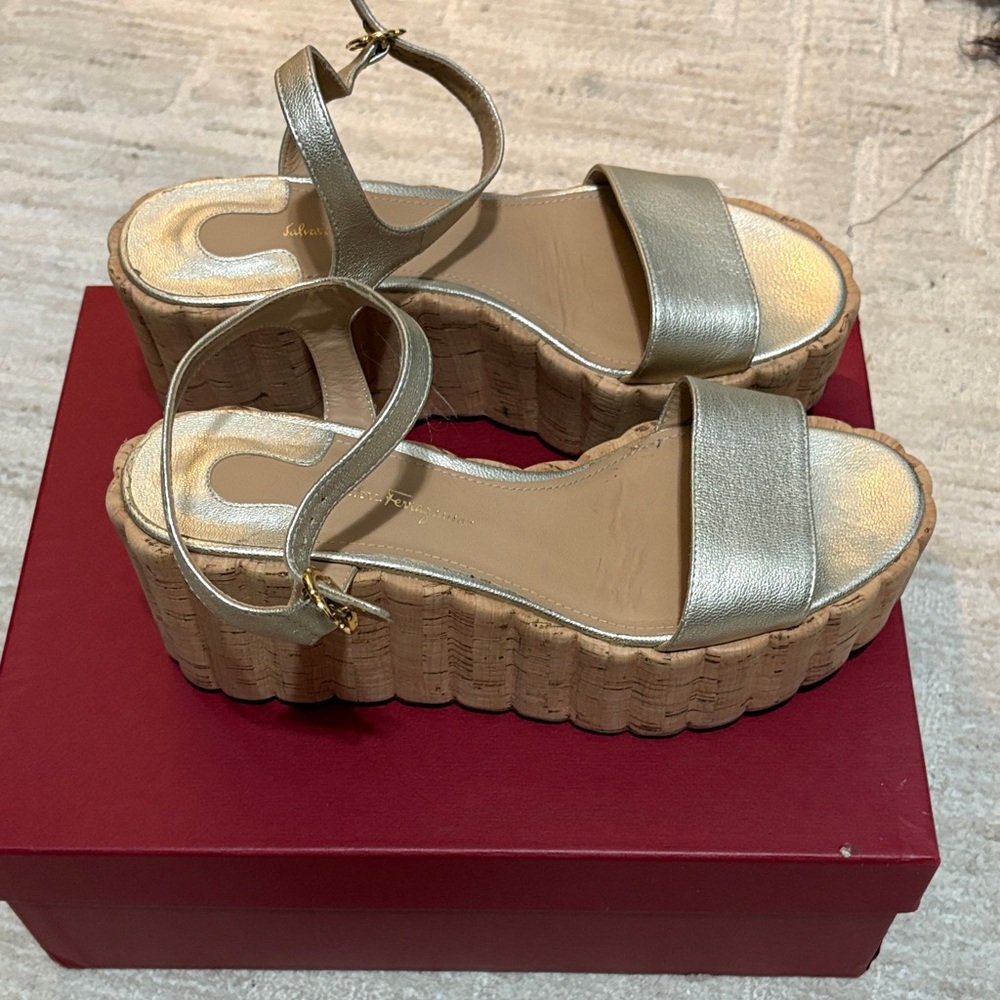 Salvatore Ferragamo Metallic Gold Platform Sandals